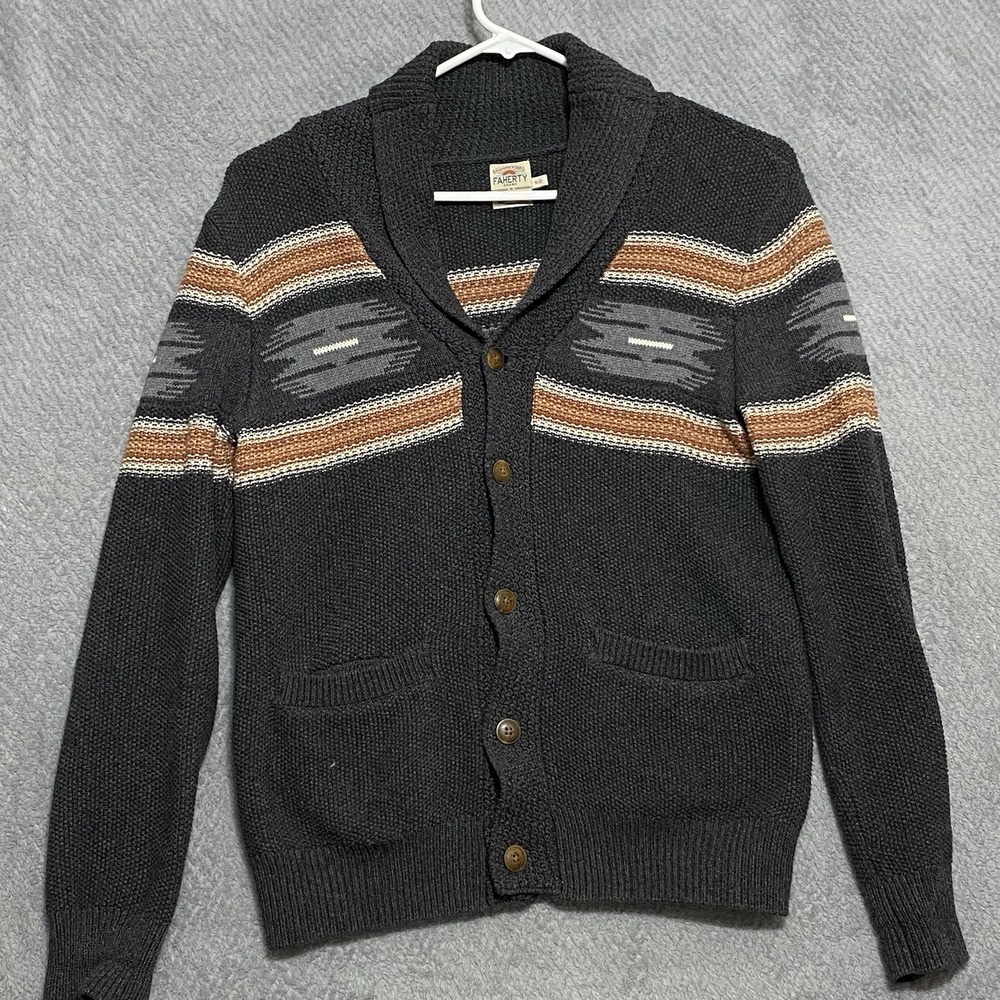 Faherty X STAG Shawl Collar Cardigan Mens M Charcoal Eye gazer Southwestern